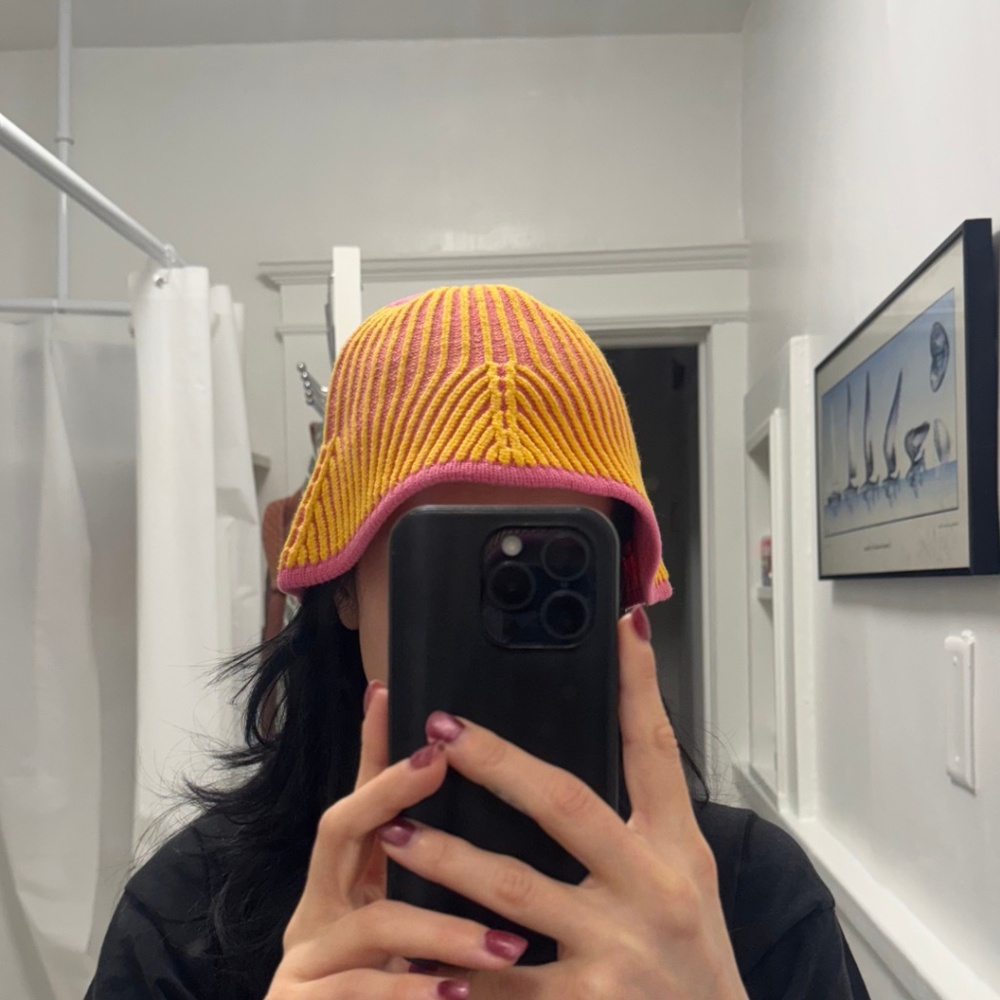 Orange and Pink Urban Outfitters Knit Bucket Hat